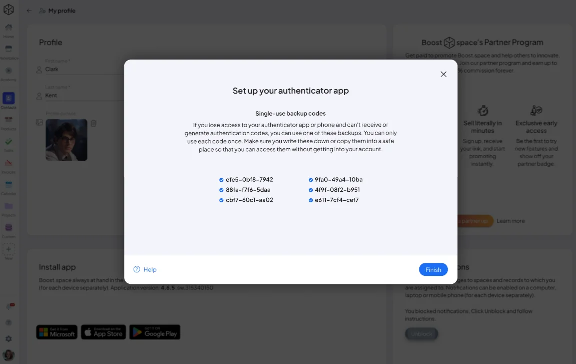 Backup codes