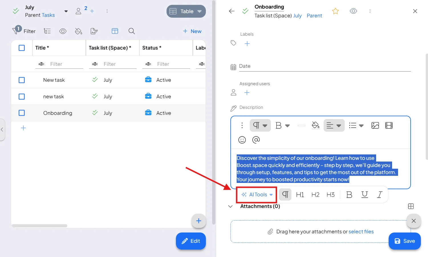 The AI Tools button on highlighted text