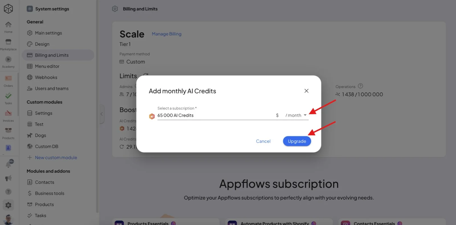 AI credits in Billing and limits