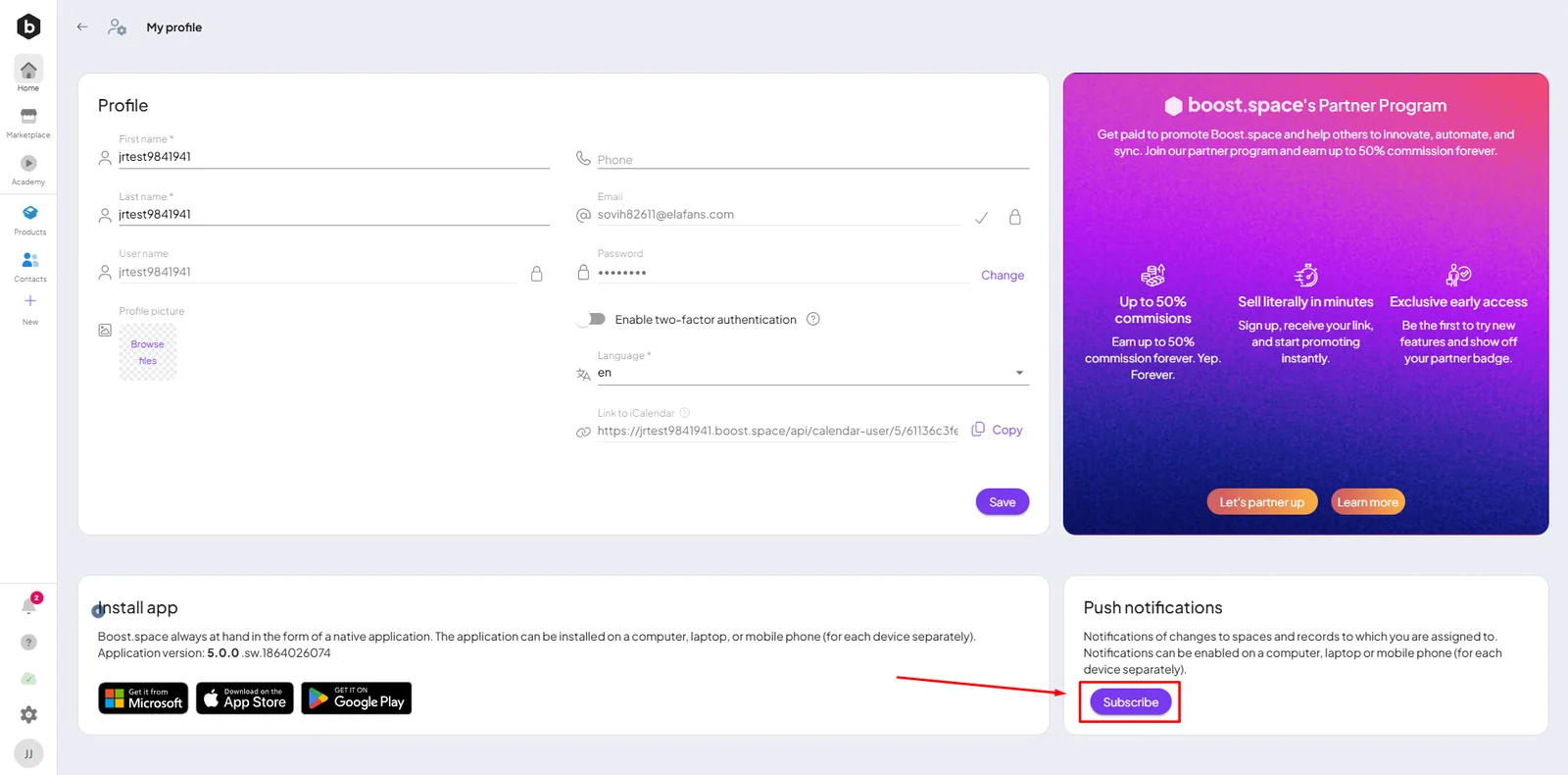 Enabling push notifications in your profile