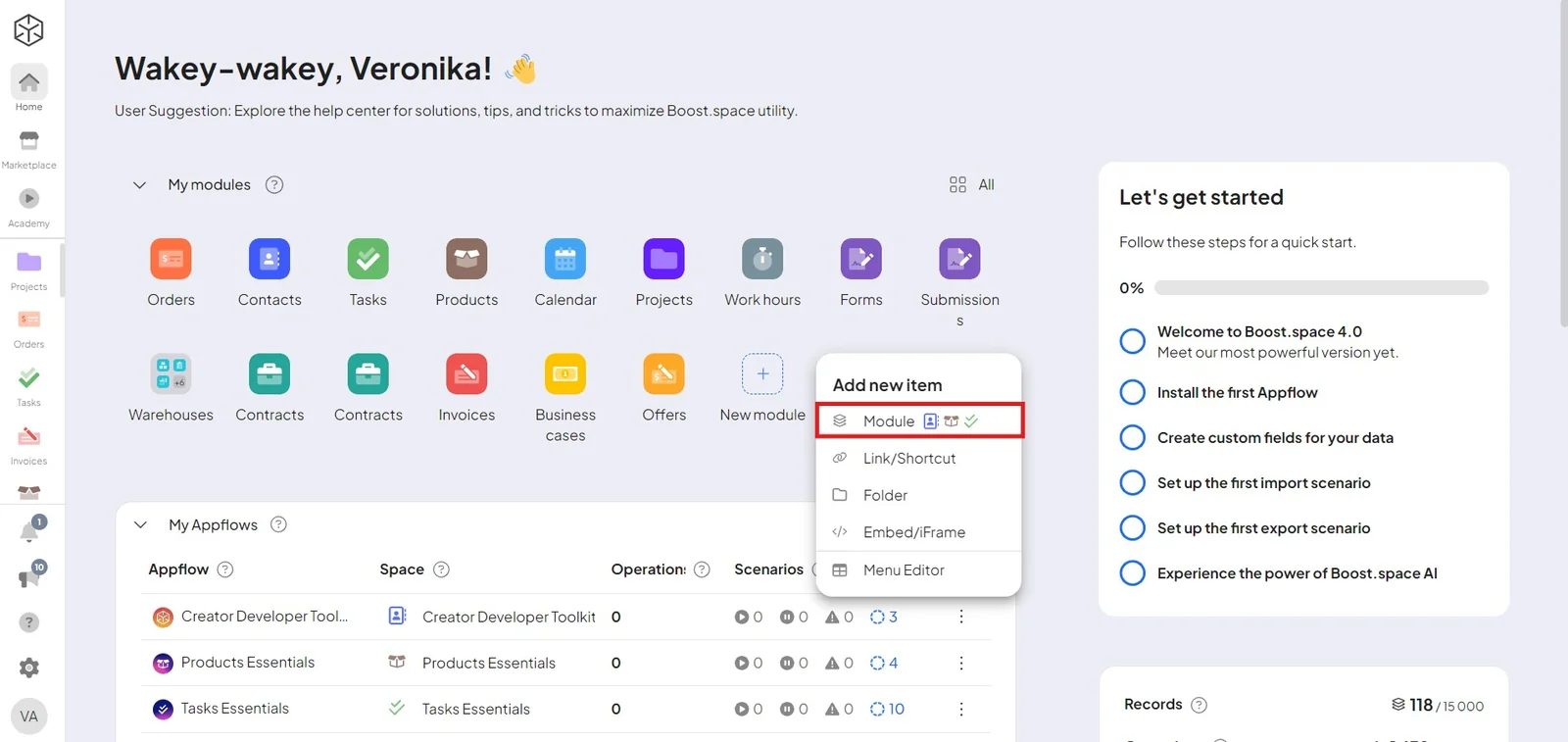 Creating a module from the homepage