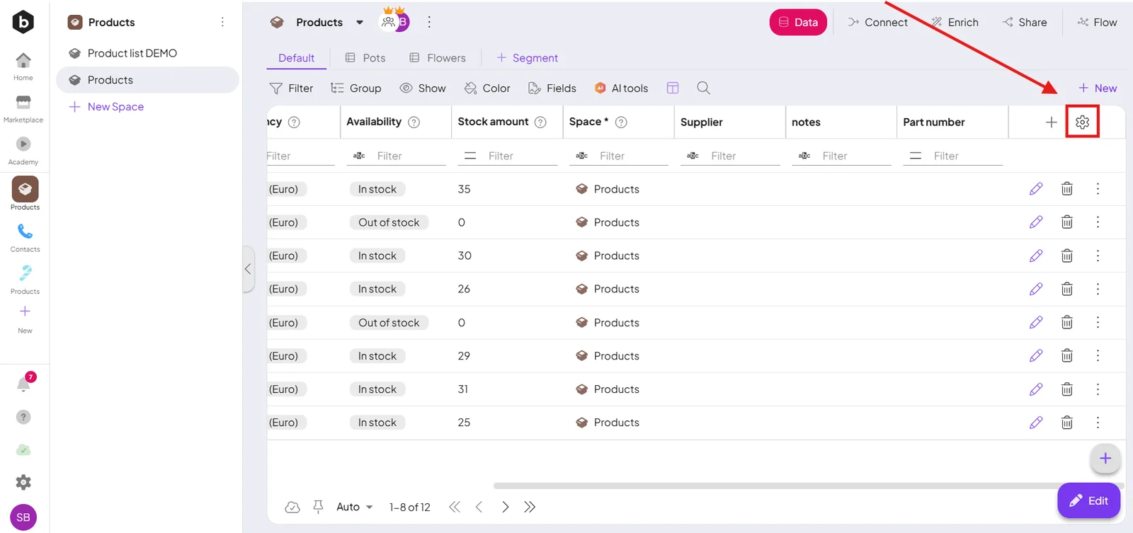 Choosing visible columns