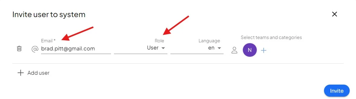 Inviting a user by email