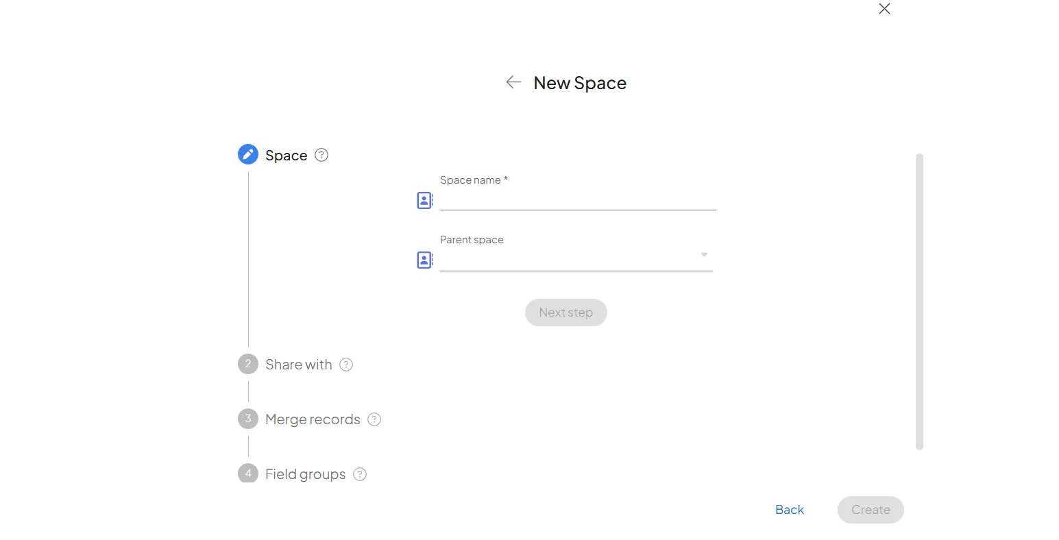 The space creation window