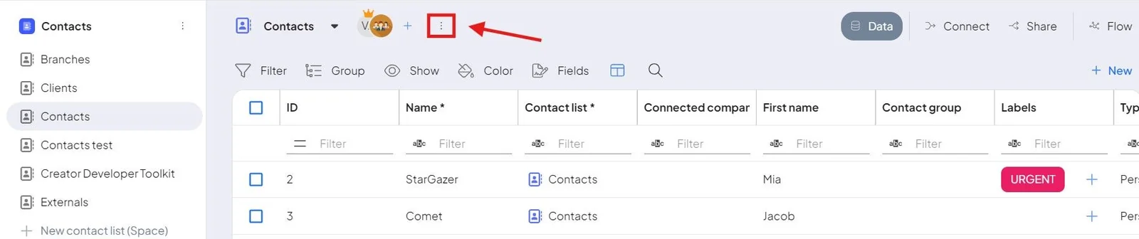 Editing a space from the navigation toolbar
